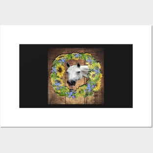 Farmhouse Horse Design, Sunflower Floral Wreath Horses Posters and Art
